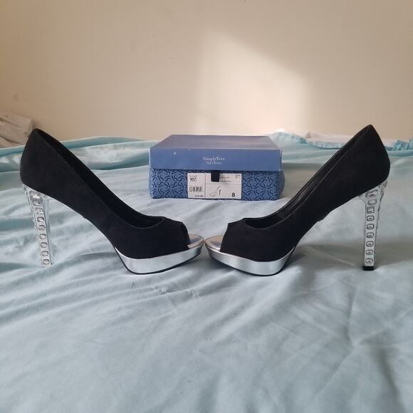 Simply Vera Wang Black Crystal 4 Inch Peep Toe Heels SZ 8 - Picture 6 of 8